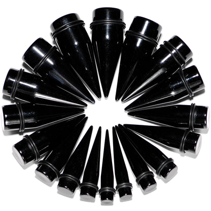 00G to 1 inch 18 Piece Black Acrylic Ear Stretching Taper Kit