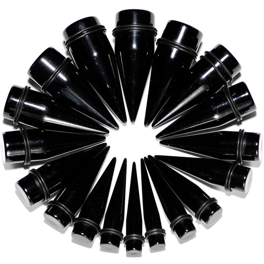 00G to 1 inch 18 Piece Black Acrylic Ear Stretching Taper Kit