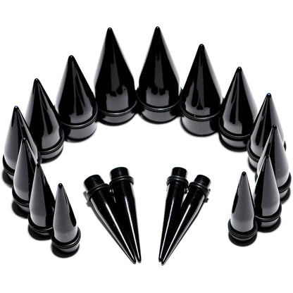 00G to 1 inch 18 Piece Black Acrylic Ear Stretching Taper Kit