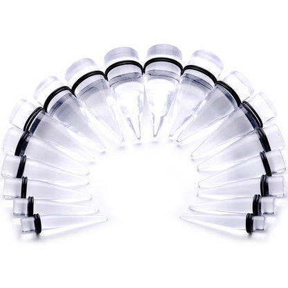 00G to 1 inch 18 Piece Clear Acrylic Ear Stretching Taper Kit