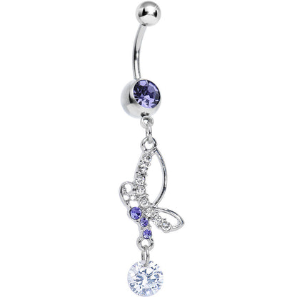 Purple Gem Bejeweled Butterfly Dangle Belly Ring