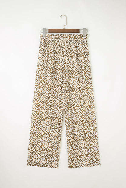 Leopard Drawstring Elastic Waistband Loose Pants