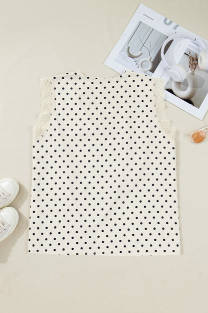 Plus Size Polka Dot Lace V-Neck Top