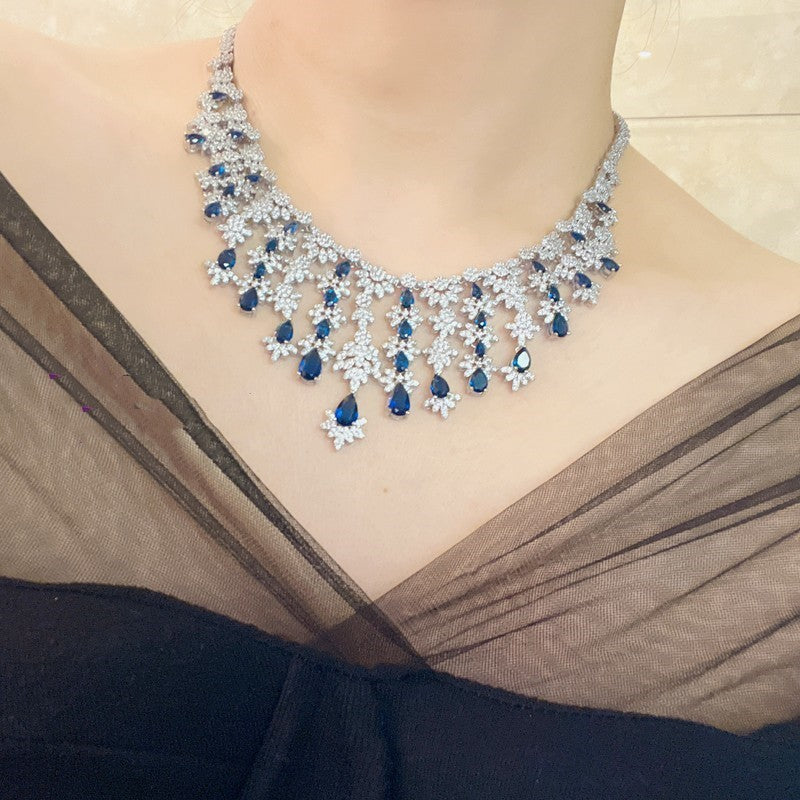 Blue Rhinestone Tassel Jewelry Set