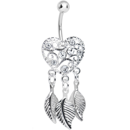 Crystalline Gem Filigree Heart Dreamcatcher Dangle Belly Ring