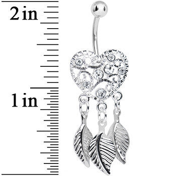 Crystalline Gem Filigree Heart Dreamcatcher Dangle Belly Ring
