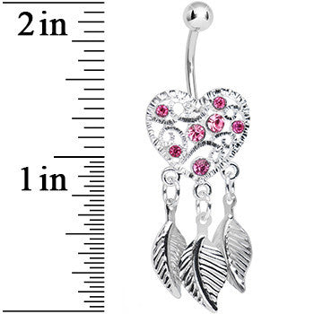 Pink Gem Filigree Heart Dreamcatcher Dangle Belly Ring