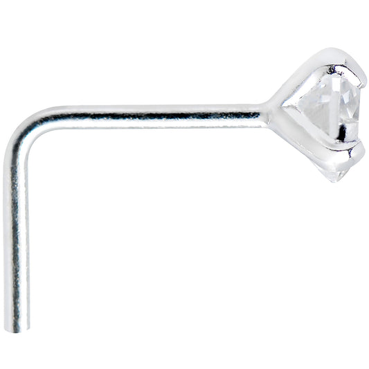 925 Sterling Silver 3mm Round Clear CZ L-Shape Nose Ring
