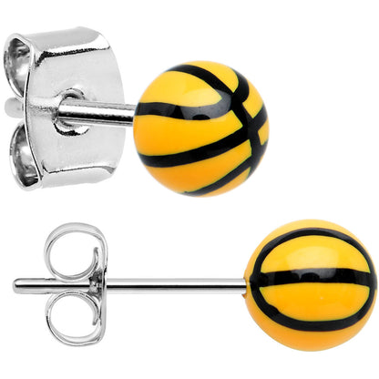 Yellow Acrylic Double Dribble Basketball Stud Earrings