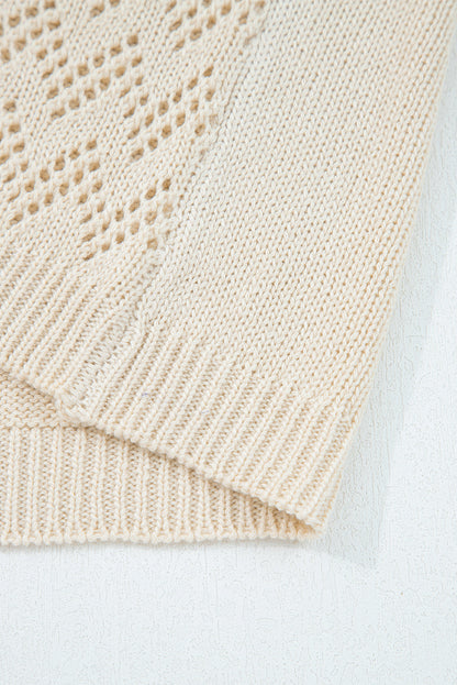 Solid Hollowed Knit Open Front Cardigan Sweater