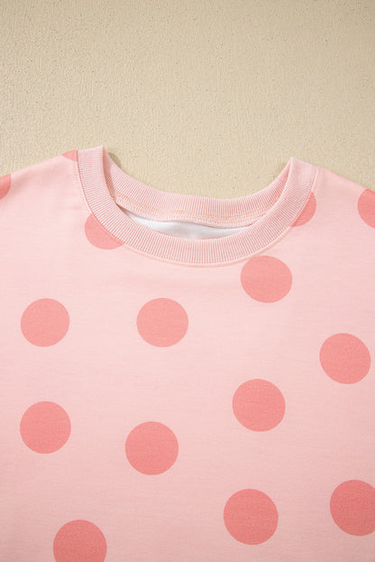 Polka Dot Pullover and Drawstring Shorts Set