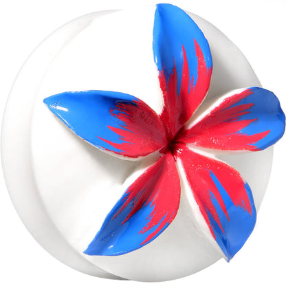 47mm Organic Buffalo Bone Blue Pink Tropical Flower Saddle Plug