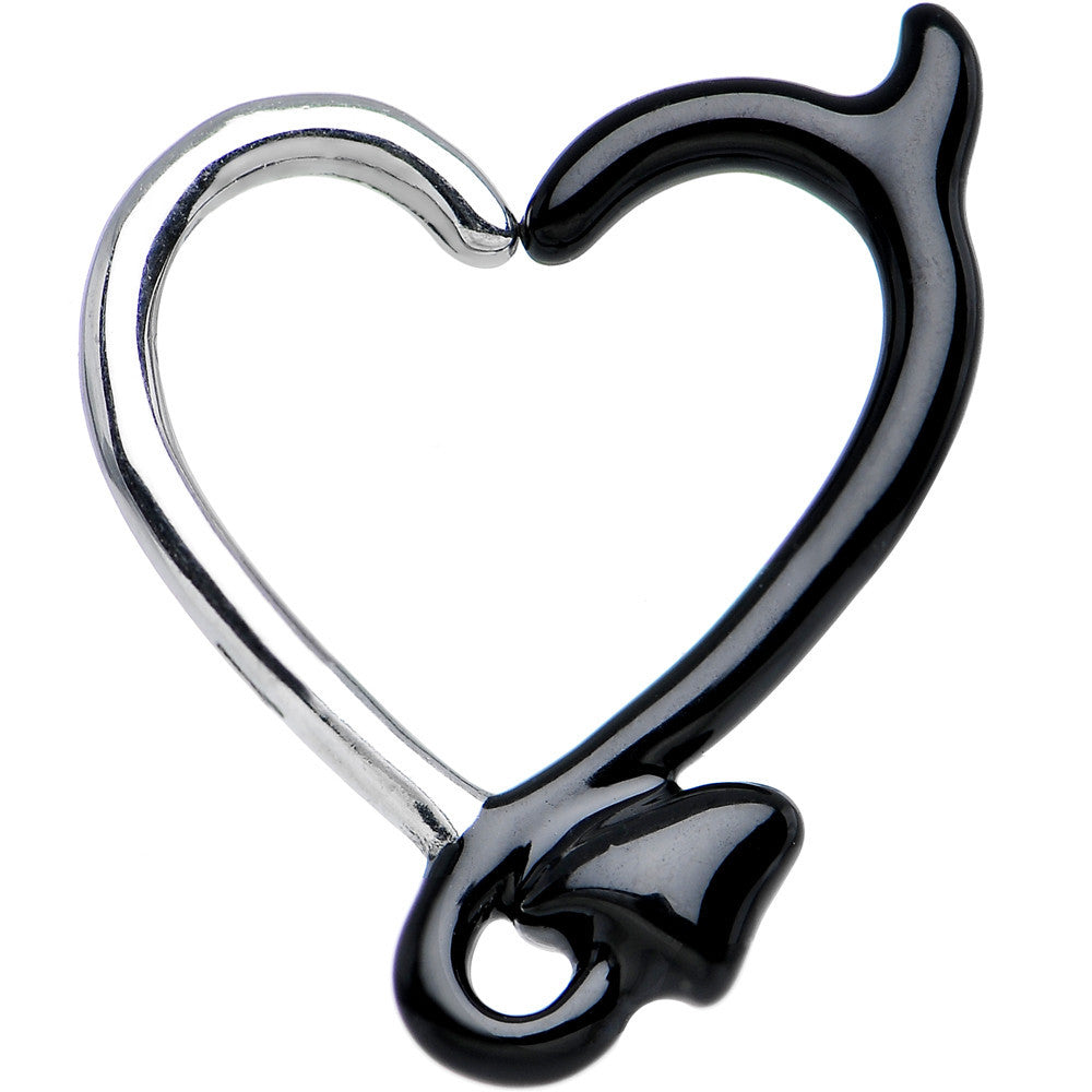 16G 3/8 Black Devil Heart Closure Daith Cartilage Tragus Earring