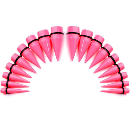 00G to 1 inch 18 Piece Bright Pink Acrylic Ear Stretching Taper Kit Set
