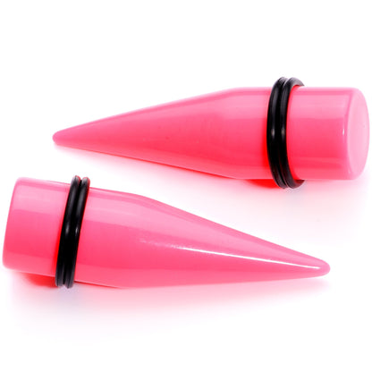 00G to 1 inch 18 Piece Bright Pink Acrylic Ear Stretching Taper Kit Set