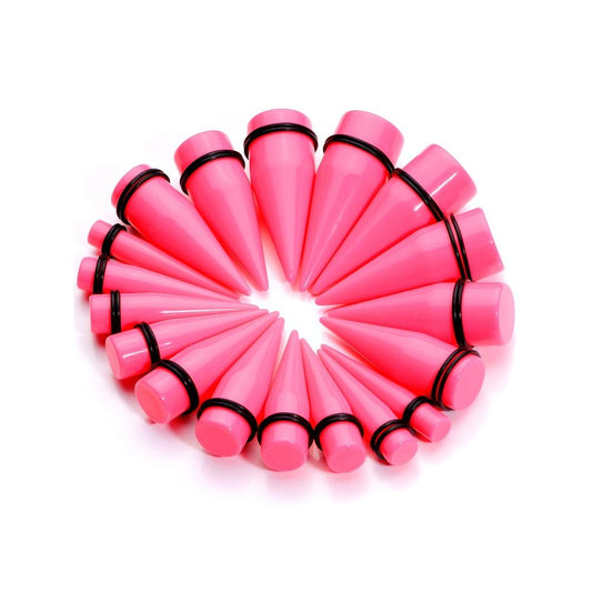 00G to 1 inch 18 Piece Bright Pink Acrylic Ear Stretching Taper Kit Set