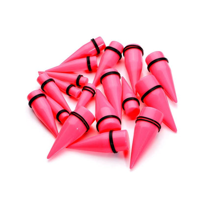 00G to 1 inch 18 Piece Bright Pink Acrylic Ear Stretching Taper Kit Set