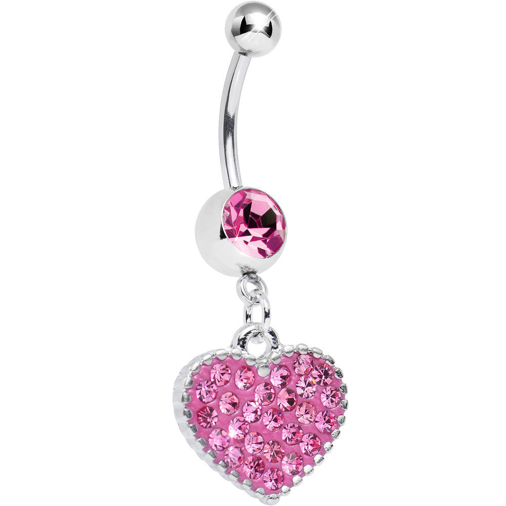 Pink Gem Morning Sunrise Heart Belly Ring