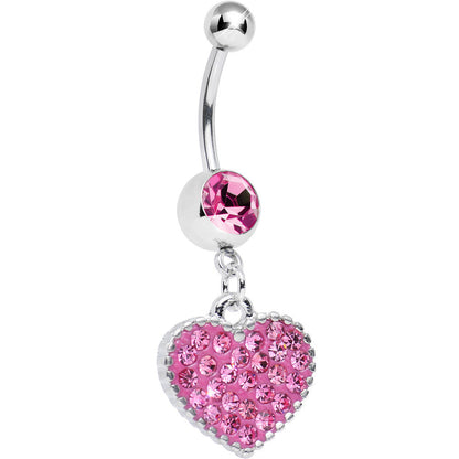 Pink Gem Morning Sunrise Heart Belly Ring