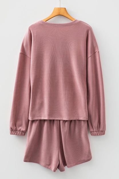 Solid Textured Knit Pullover and Shorts Set