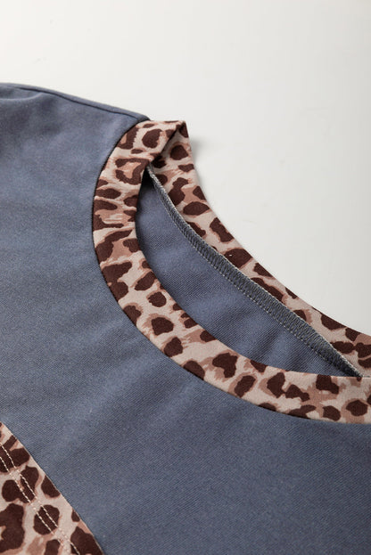Leopard Patchwork Colorblock Drop Shoulder Top