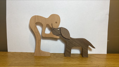 DIY Wooden Dog Figurine Sculpture Home Decor