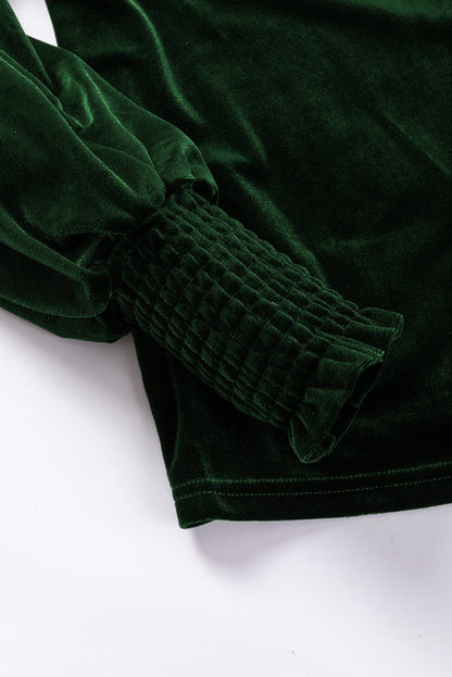 Velvet Mock Neck Puff Sleeve Blouse