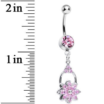 Pink Cubic Zirconia Shower of Flower Dangle Belly Ring