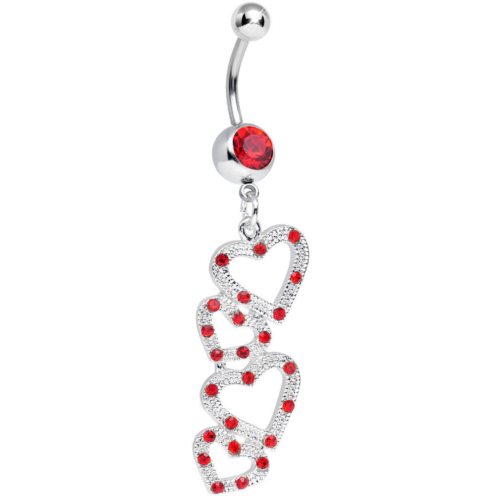 Red Gem Plenty of Love to Give Hollow Hearts Dangle Belly Ring