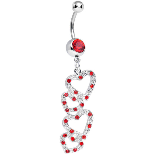 Red Gem Plenty of Love to Give Hollow Hearts Dangle Belly Ring
