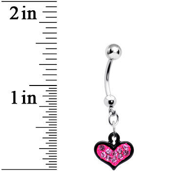 Pink Gem Black Framed Keyhole Heart Dangle Belly Ring