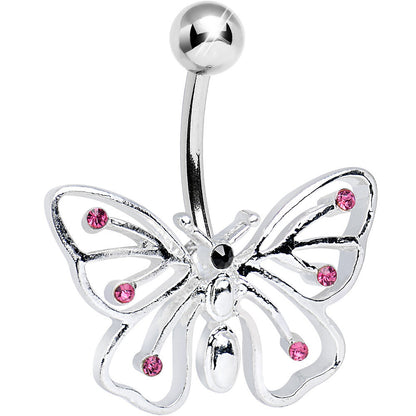 Pink Gem Summer Solstice Hollow Wing Butterfly Belly Ring