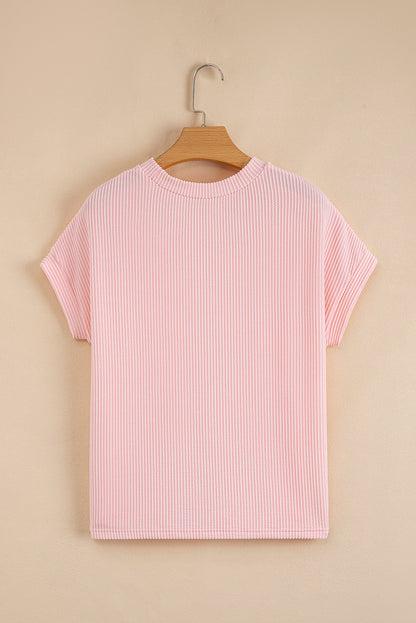 Corded Knit Colorblock Pocketed Crew Neck T-Shirt