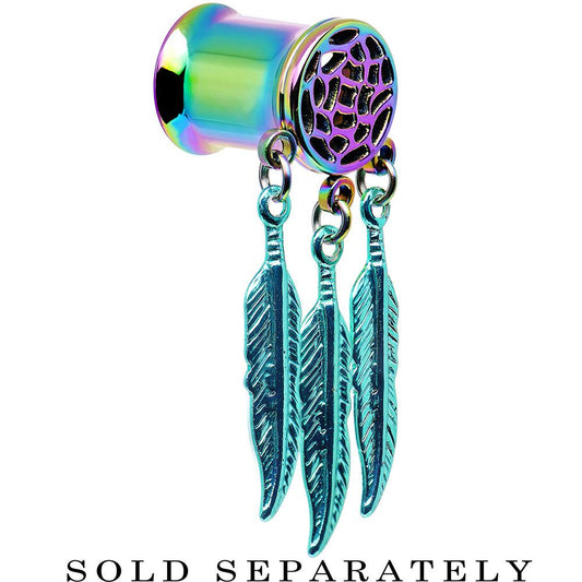 0G Rainbow Titanium Dreamcatcher Dangle Tunnel Sizes 00G to 1 Inch