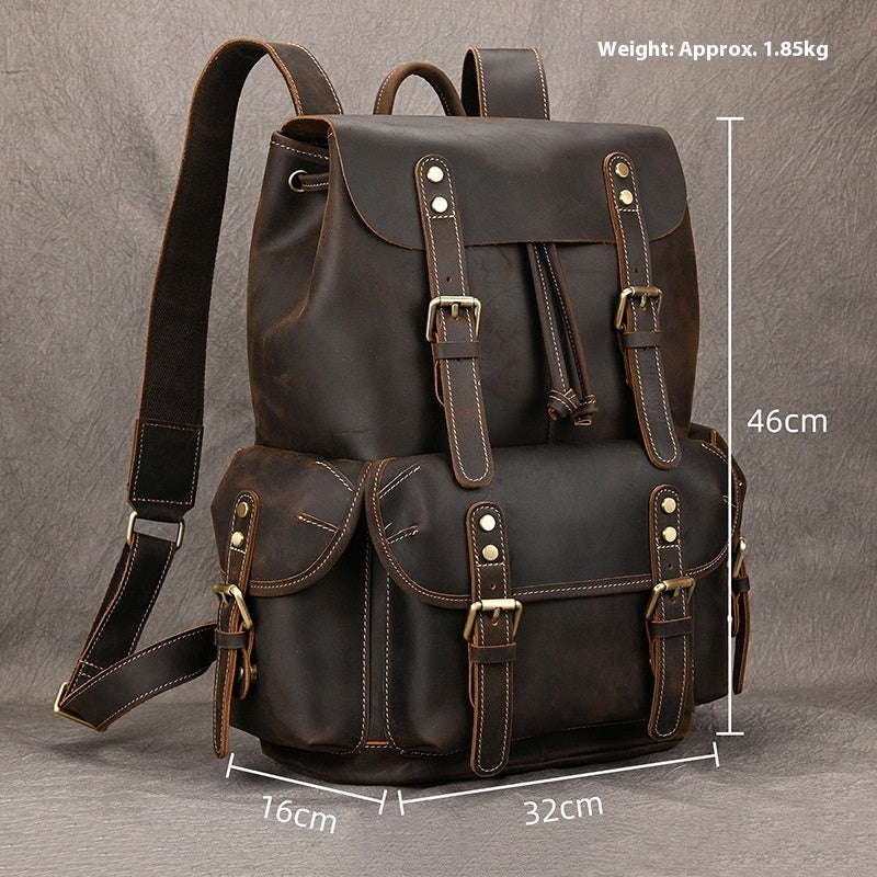 Crazy Horse Leather Outdoor Backpack