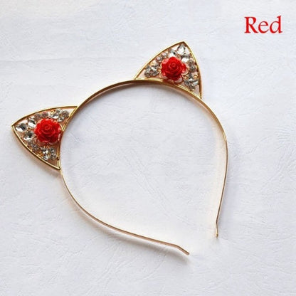 Alloy Diamond Rose Cat Ears Headband