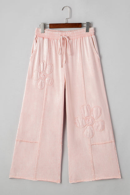 Floral Patch Mineral Wash Terry Knit Pants