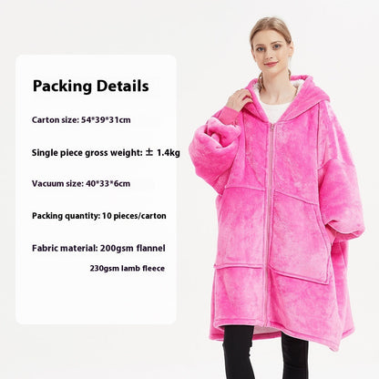 Flannel Thickened Hooded Home Leisure Double-layer Wearable Blanket