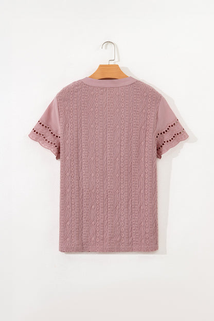 Textured Half-Button Short Sleeve Blouse