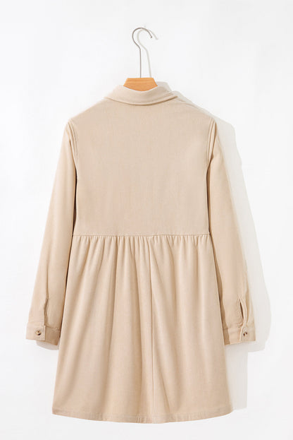 Solid Corduroy Half-Button Collared Mini Dress