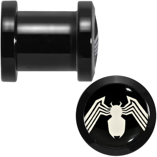 0G Licensed White Spider-Man Logo Black PVD Screw Fit Plugs Set