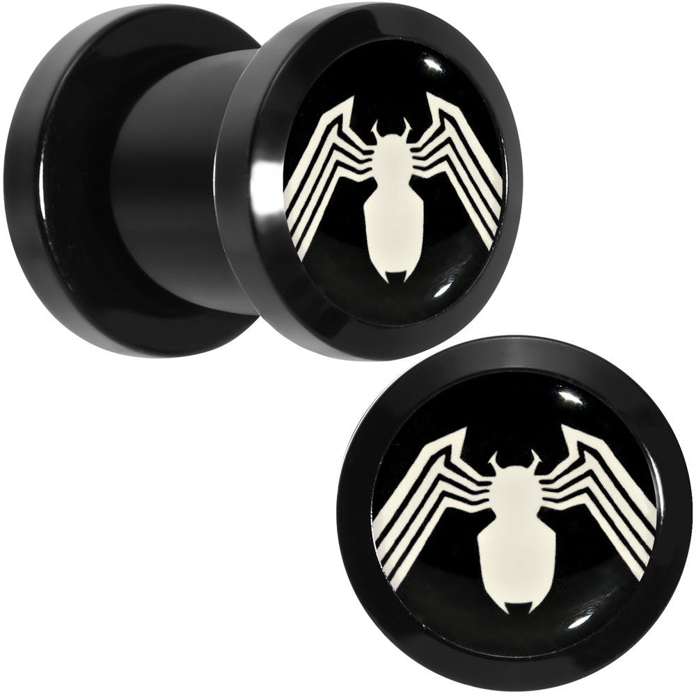 0G Licensed White Spider-Man Logo Black PVD Screw Fit Plugs Set