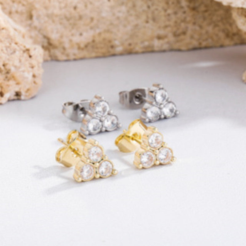 Silver Needle Love Heart Stud Earrings Design Cross