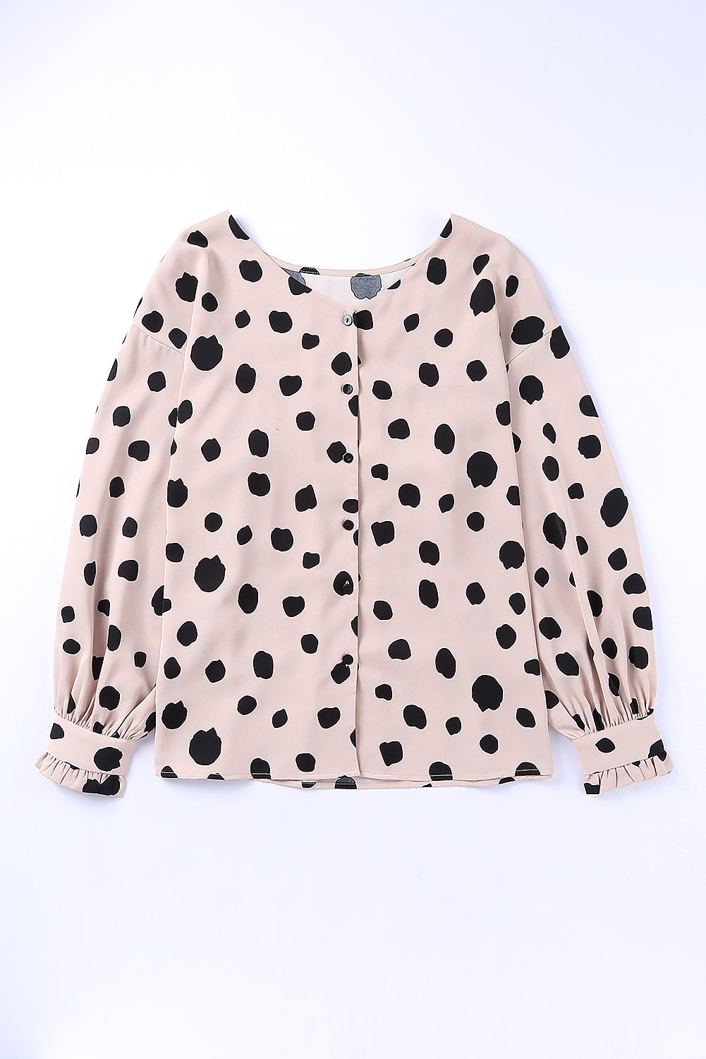 Button Frill Cuff Oversize Puff Sleeve Blouse