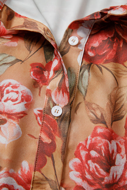 Floral Half-Button Long Sleeve Ruffle Mini Dress