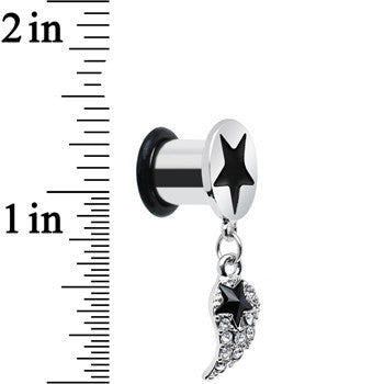 0G Clear Gem Angel Wing and Black Star Single Flare Dangle Plug