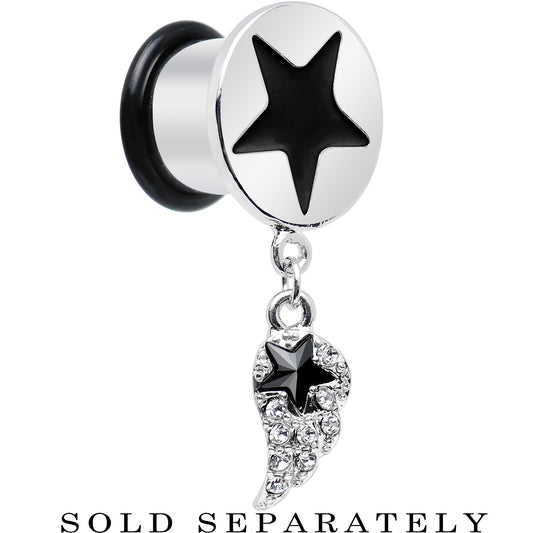 1/2 Clear Gem Angel Wing and Black Star Single Flare Dangle Plug