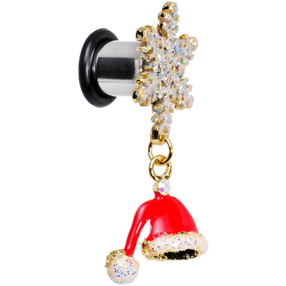 0G Clear Gem Snowflake Santa Hat Christmas Dangle Plug Set