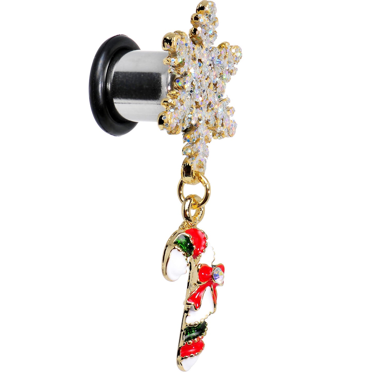 0G Snowflake and Candy Cane Christmas Single Flare Dangle Plug Set