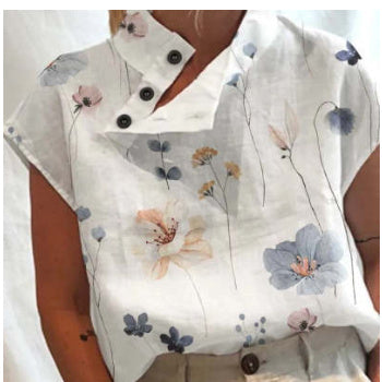 Casual Stand Collar Short Sleeve Digital Print Top